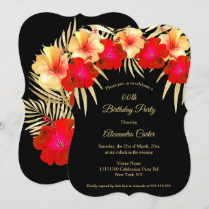 Invitation Rouge or Palmes noires Hibiscus Floral Anniversair
