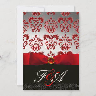 Invitation ROUGE OR RIBBON & BLACK DAMASK MONOGRAM Ruby
