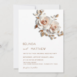 Invitation Rouge  Or Rose 3D Fleurs Simple