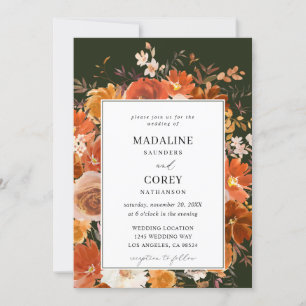 Invitation Rouge & Orange Fleurs d'automne Mariage B - Vert