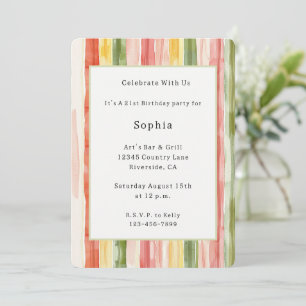 Invitation Rouge orangé jaune vert rayures Anniversaire