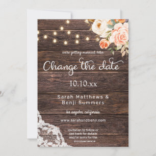 Invitation Rouge Pêche Floral Bois Dentelle Lumière Changer l