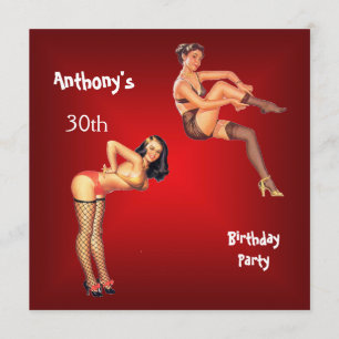 Invitation rouge Pin-up Girls Anniversaire
