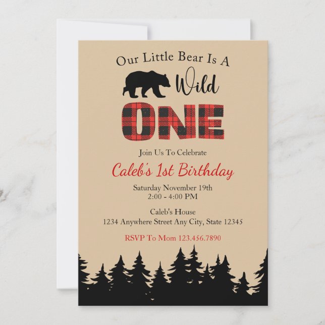 Invitation Rouge plaid de Buffalo Lumberjack 1er Anniversaire (Devant)