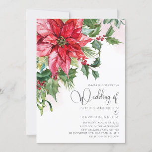 Invitation Rouge Poinsettia Floral Aquarelle Mariage de Noël