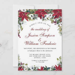 Invitation Rouge Poinsettia Floral Noël Aquarelle Mariage