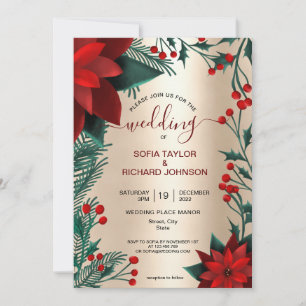Invitation Rouge Poinsettia Floral Noël Aquarelle Mariage