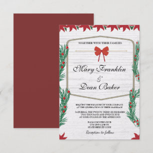 Invitation Rouge Poinsettia Floral Noël Aquarelle Mariage