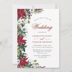 Invitation Rouge Poinsettia Floral Noël Aquarelle Mariage