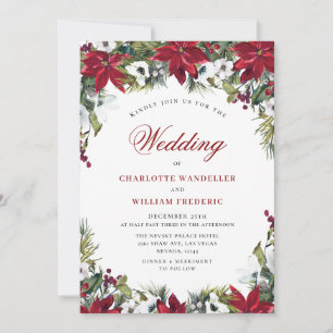 Invitation Rouge Poinsettia Floral Noël Aquarelle Mariage