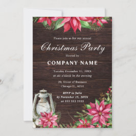 Invitation Rouge Poinsettia & Lanterne Entreprise Noël