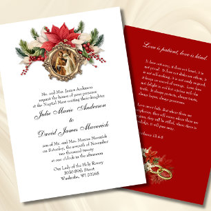 Invitation Rouge Poinsettia Noël Religieux Élégant Mariage