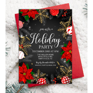 Invitation Rouge Poinsettia Snowflake Ornements Fête
