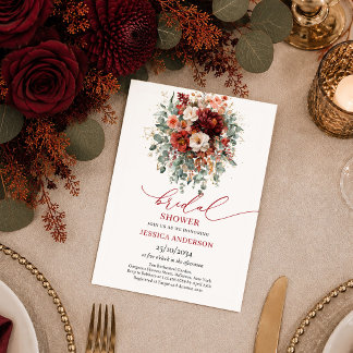 Invitation Rouge profond Or Bourgogne Floral automne enterrem