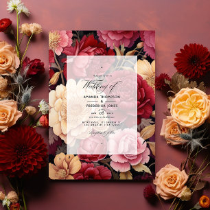 Invitation Rouge profond, rose Dusty et Mariage d'or antique