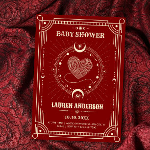 Invitation Rouge romance tarot boho baby shower de lune mysti