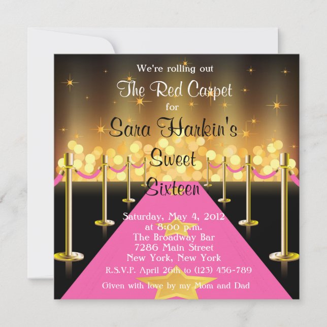 Invitation rouge/rose du bonbon 16 de Hollywood de (Devant)