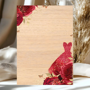 Invitation Rouge Rose Étincelle Quinceanera 15e Anniversaire