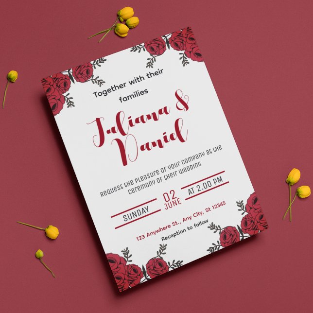 Invitation Rouge Rose Floral thème Mariage (lovely red floral theme wedding card)