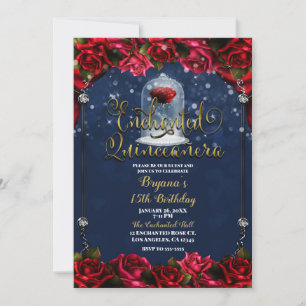 Invitation Rouge Rose Marine Bleu Or Enchantée Quinceañera 15