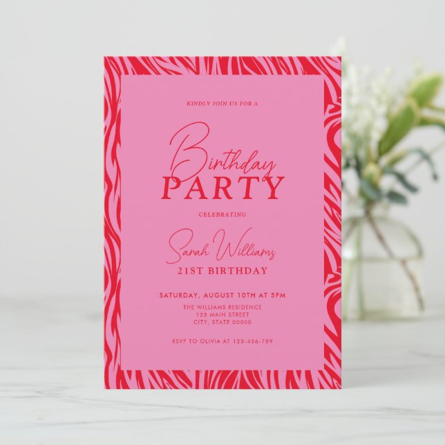 Invitation Rouge rose minimal moderne 21e anniversaire (Debout devant)