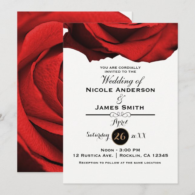 Invitation Rouge Rose moderne Rustique Blanc Glam Élégant Mar (Devant / Derrière)