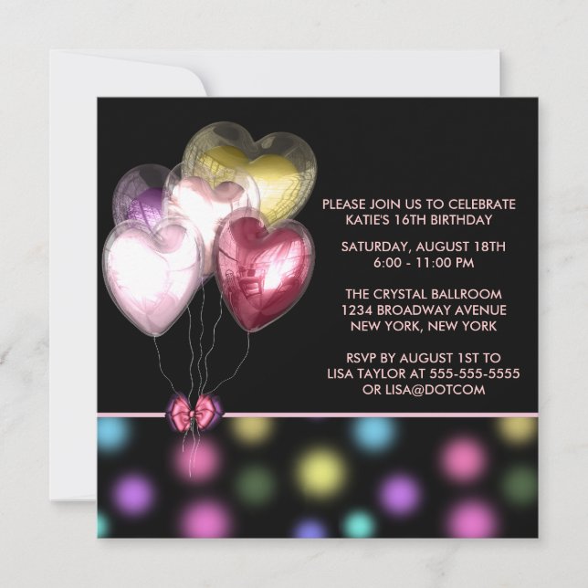 Invitation Rouge rose Or Coeur Ballons Doux 16 Partie (Devant)