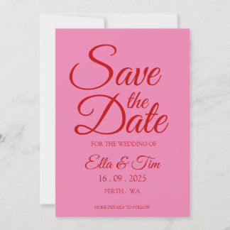Invitation Rouge & Rose Quirky Unique Mariage Enregistrer La