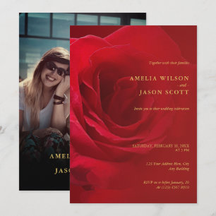 Invitation Rouge rose rouge dégradé avec Mariage photo