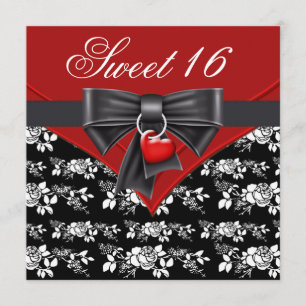 Invitation Rouge Rose Rouge Noir Blanc Doux 16 Anniversaire