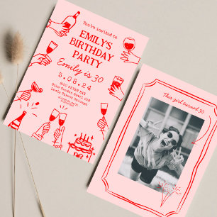 Invitation Rouge rose Whimsical Funky Quirky 30 e anniversair