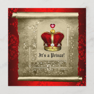 Invitation rouge royale majestueuse de prince baby