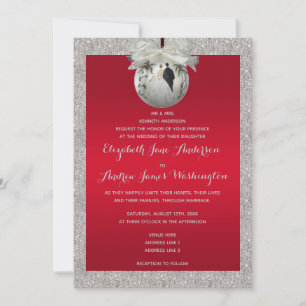 Invitation Rouge Ruby Classé & Mariage de Noël Sparkly Bauble