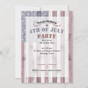 Invitation Rouge Rustique Blanc Bleu Bois Drapeau USA Amériqu