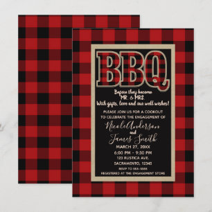 Invitation Rouge rustique Plaid BBQ Barbecue Buffalo noir