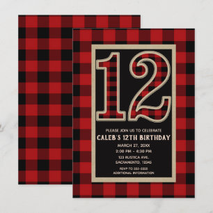 Invitation Rouge Rustique Plaid Buffalo Noir 12e 12 Anniversa