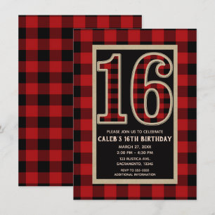 Invitation Rouge Rustique Plaid Buffalo Noir 16e 16 Anniversa
