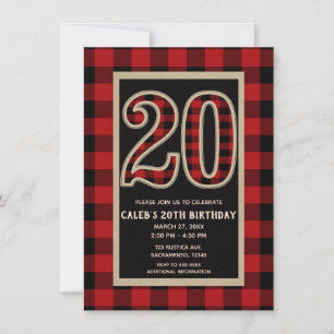 Invitation Rouge Rustique Plaid Buffalo Noir 20e 20 Anniversa