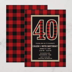 Invitation Rouge Rustique Plaid de Buffalo Noir 40e 40 Annive