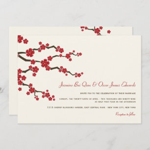Invitation Rouge Sakura Cherry Blossoms Mariage asiatique mod