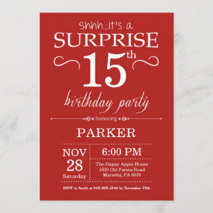 Invitation rouge surprise 15e anniversaire