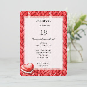 Invitation Rouge Sweat Heart Macaron Cookie Anniversaire