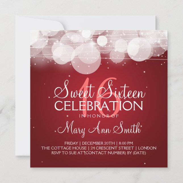 Invitation Rouge Sweet sixteen-Fête (Devant)