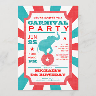 Invitation Rouge Turquoise Carnival Party Big Top Anniversa