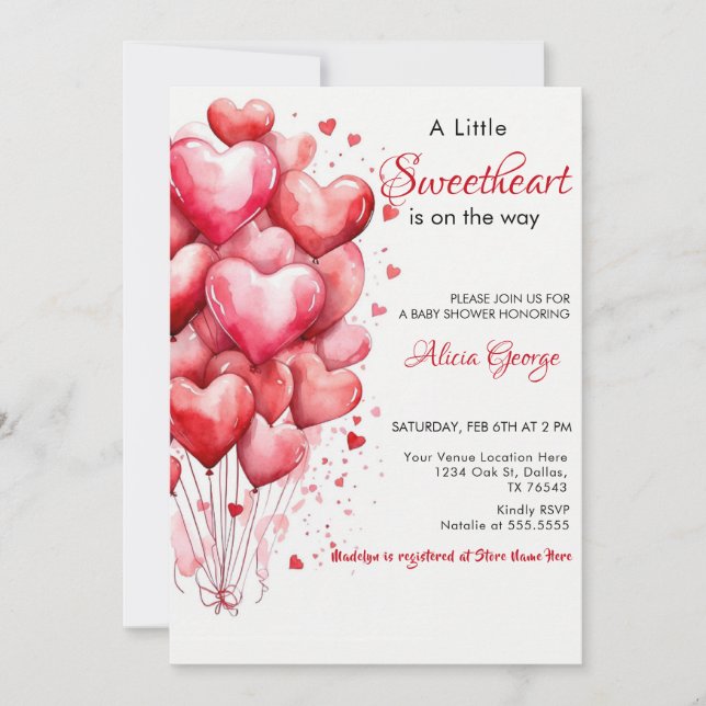 Invitation Rouge Un petit baby shower de ballons amoureux (Devant)