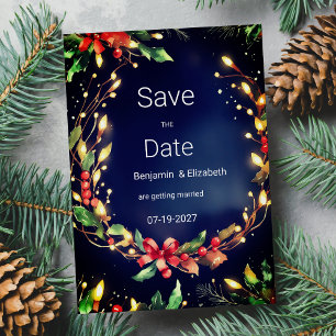 Invitation Rouge vert bleu Fleur de Noël Sauvez la date