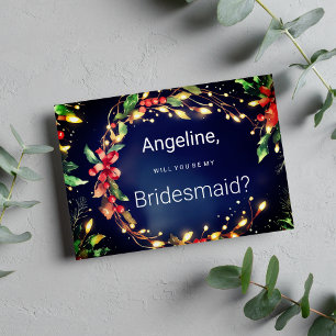 Invitation Rouge vert bleu fleur de Noël wreathe Bridesmaid