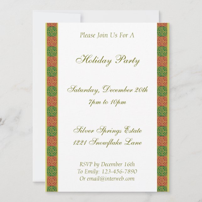 Invitation Rouge Vert Fleur de Lis Fête Personnalisée 5.5x7.5 (Dos)