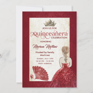 Invitation Rouge vintage ventilateur tiara Quince