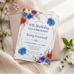 Invitation Rouge, Violet et Bleu  Fleurs d'Été 50e Anniversai